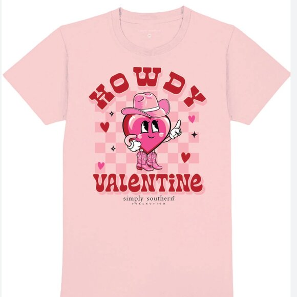 Simply Southern Howdy Valentine Cowboy Light Pink T-Shirt Tee NEW Size Large - Picture 3 of 4